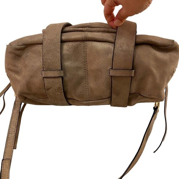 She + Lo Next Chapter Satchel Crossbody Beige Metallic Leather Studs w/ Strap - Picture 2 of 9